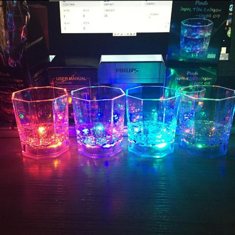 Colorful led cup induction flash luminescence shining cups bar tools plastic water beer led reflector cup