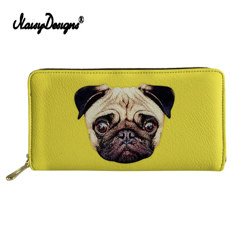 

Women wallets Cute Pug Dog Animals design Zipper Wallet PU Leather Female Money Card pack Coin Purse Cartera Mujer Custom Bags