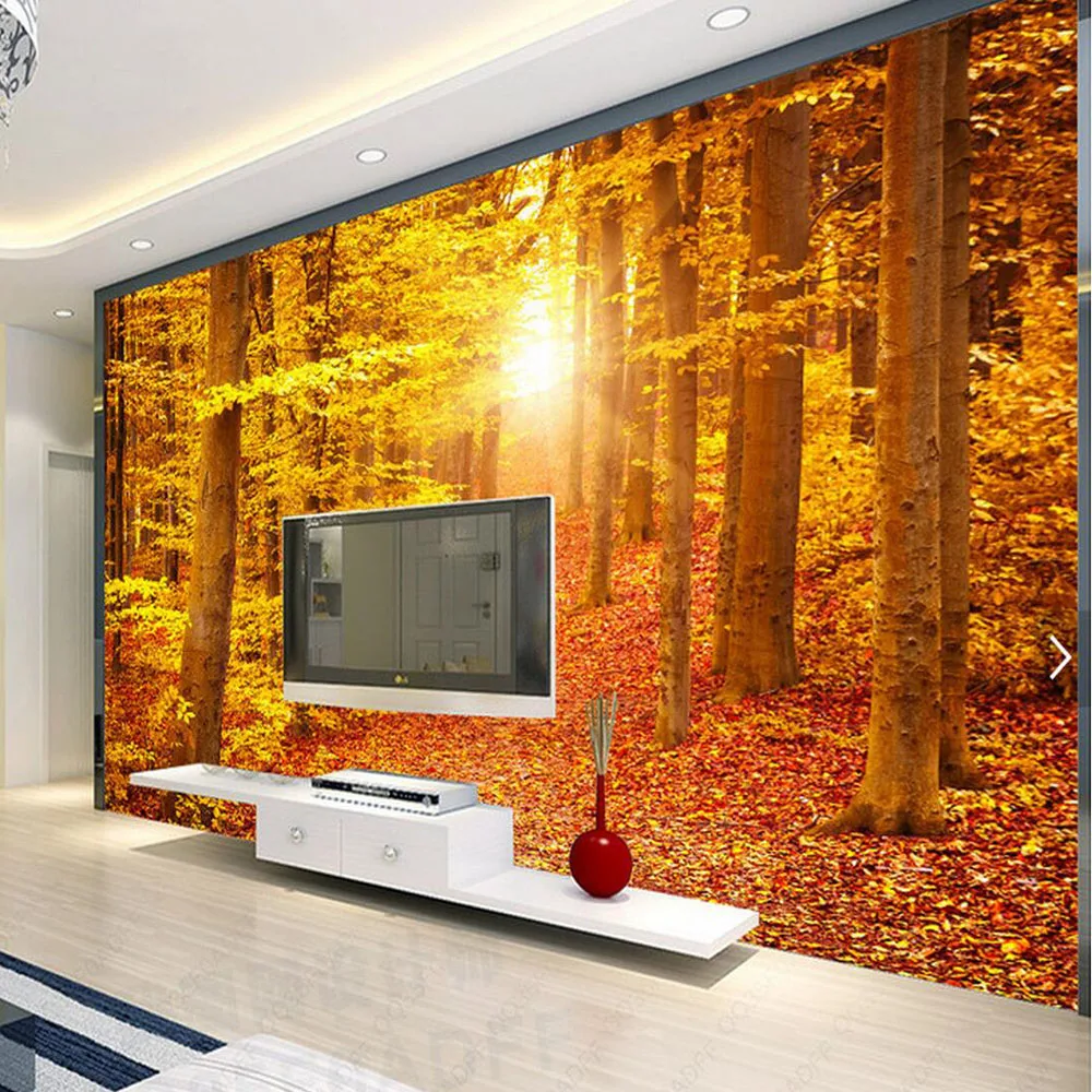 

3d Gold Autumn Leaves Photo Wall Mural Washable-wallpaper Home Decor Wallpaper Modern for KidsRoomContact Paper Wallcoverings