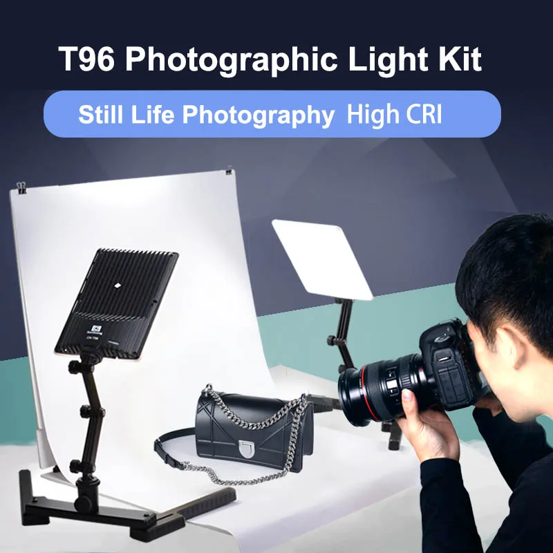 Pro Portable Mini Photo Studio Light Kit 2x T96 Ra95 LED Photography Light +1x Backdrop Plate+5x Background Paper+Carrying Bag