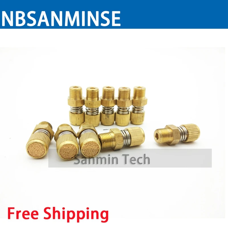 NBSANMINSE 10Pcs/lot SD 1 Pneumatic Muffler Brass Silencer 10Bar Exhaust Air Sintered Brass Silencers