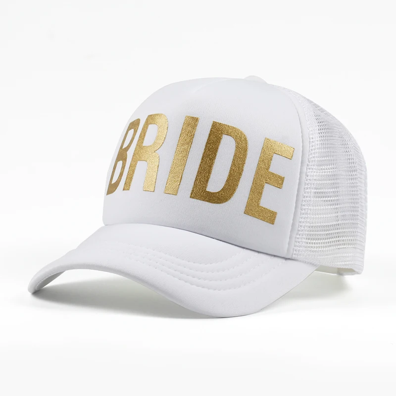 BRIDE Wedding Baseball Cap Gold Print Mesh Hat Women Party Brand Bachelor Club Team BRIDE SQUAD Snapback Caps Beach Casquette