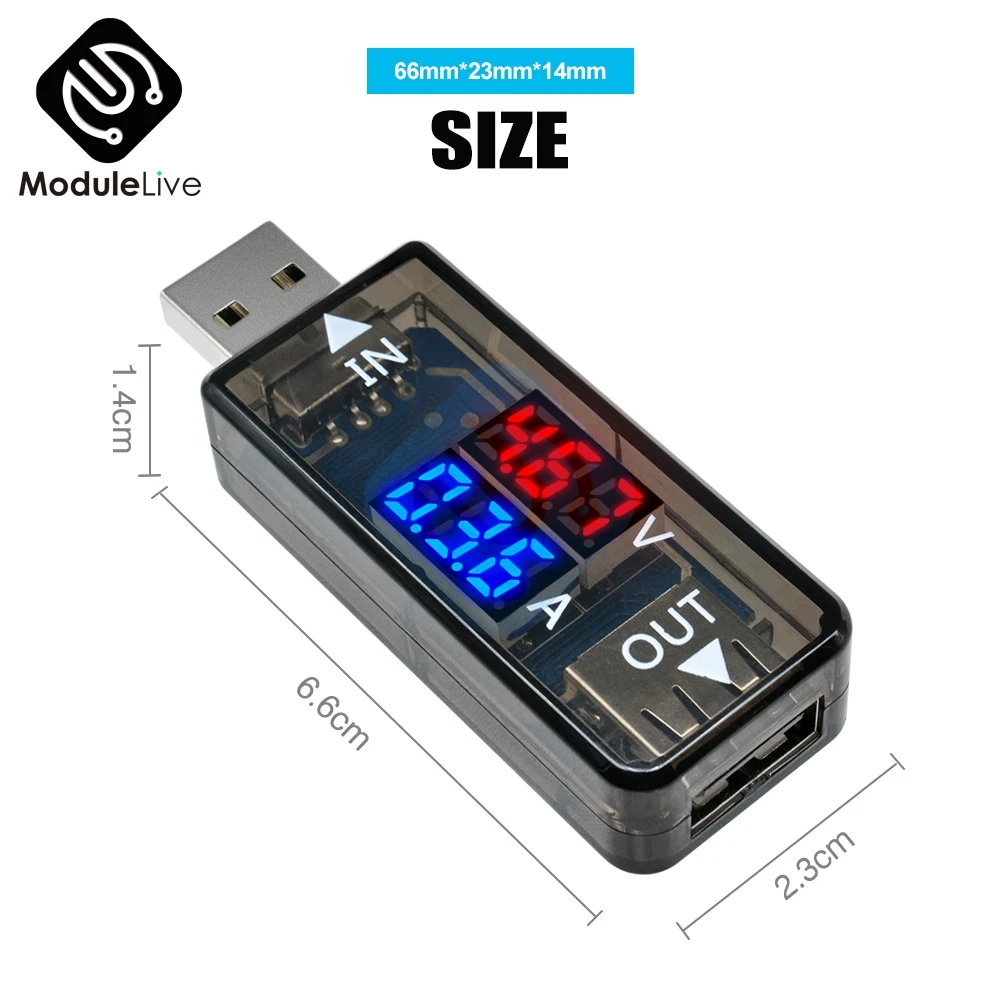 Mini 5V USB Current Voltage Meter Tester Red Blue Voltmeter Ammeter Detector Dual Digital 3.3-18V 0-3A For Mobile Phone Black