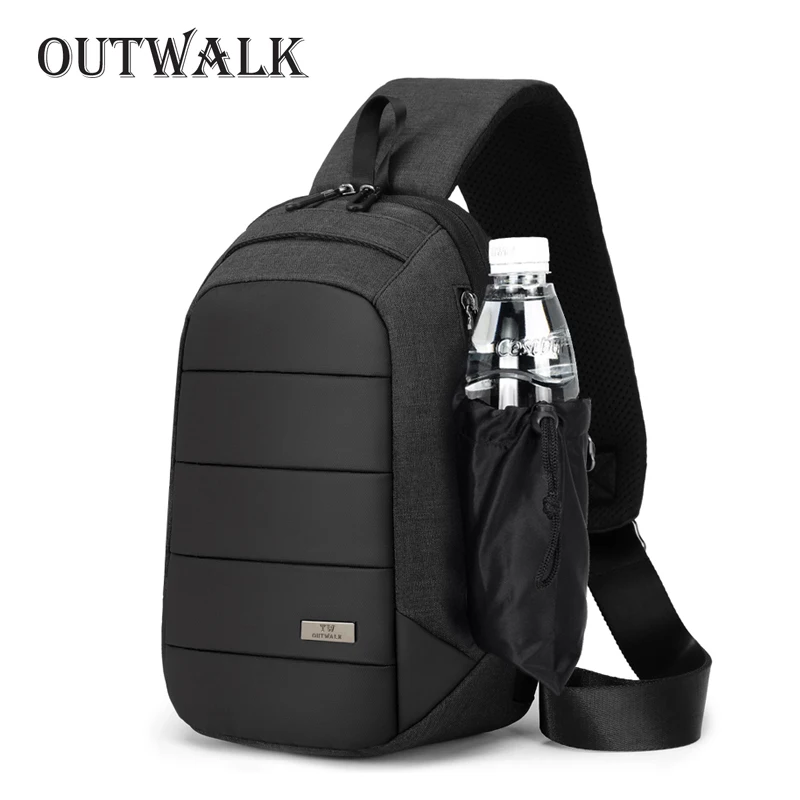 OUTWALK Male Crossbody Bags USB Charging Chest Bag for Men Anti Theft Shoulder Bag Water Repellent Short Trip Messengers Bag New