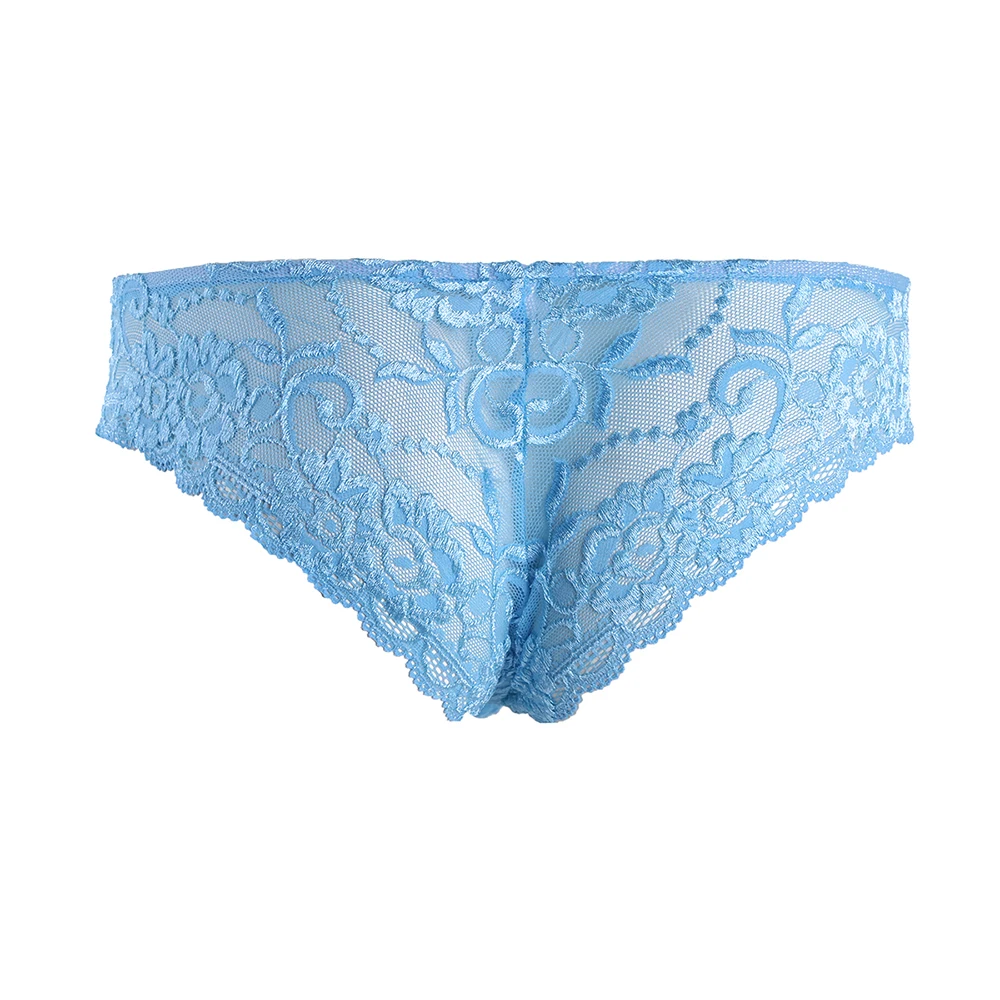 Mens Sexy Wetlook Sissy Panties Lingerie Lace Floral Bulge Pouch Low Rise Briefs See Through Jockstraps Underwear Underpants