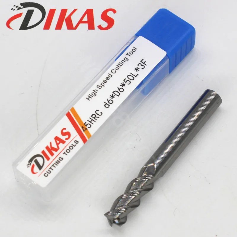 Dikas 45HRC d6*D6*50L*3F material Carbide Square Flatted End Mill 3 flute 6mm coating nano use for High-speed milling machine