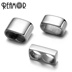 REAMOR 10pcs Stainless Steel 6/5mm Double/Square Hole Spacer Metal Beads For Men Women Round Leather Bracelet DIY Jewelry Making