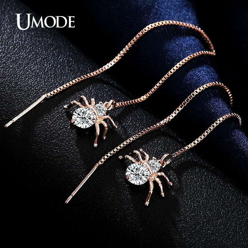 UMODE Spider Gold Color Round Cut Clear Cubic Zirconia Long Dangle Earrings Jewelry for Women Boucle D\'oreille Femme New UE0175