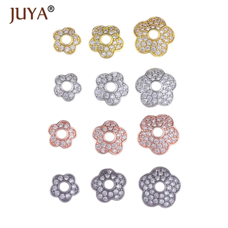 Accessories For Jewelry Cubic Zirconia Flower Bead Caps DIY Beads Jewellery Findings 4 Colors 8mm 10mm 12mm Wholesale lot bulk