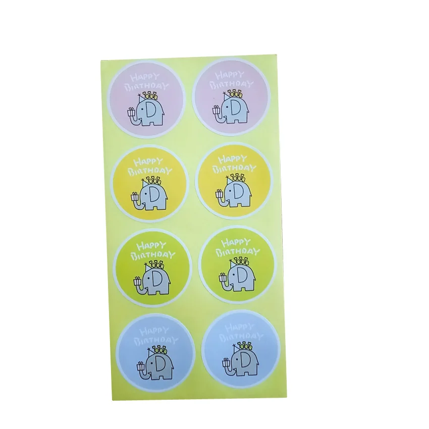 80pcs/lot Cute Elephant Happy Birthday Sealing Sticker Adhesive Kraft Seal Sticker for Baking Round Gift Label Stickers