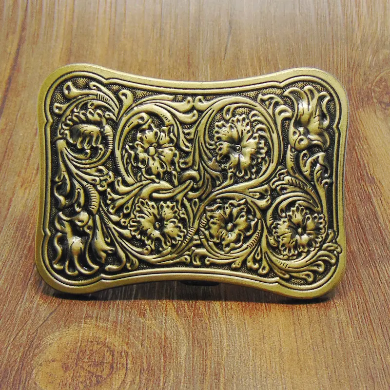 Square Western Vintage Cowgirl Cowboy Floral Flower Belt Buckle Metal Western for Men's Belt