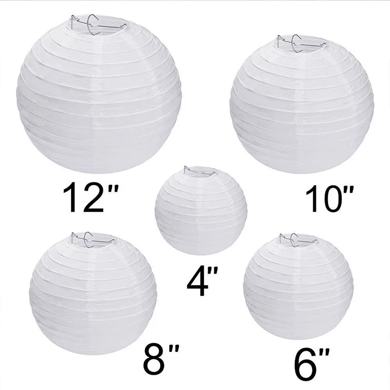 Ensemble de lanternes rondes en papier blanc pour fête de mariage, 15 pièces mélangées de 8 à 12 pouces