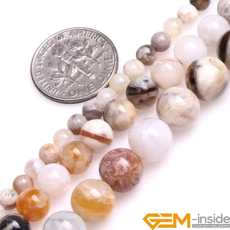 4mm 6mm 8mm Round Cream White Natural Bamboo Agates Stone Spacer Beads DIY Loose Beads For Jewelry Making Strand 15\