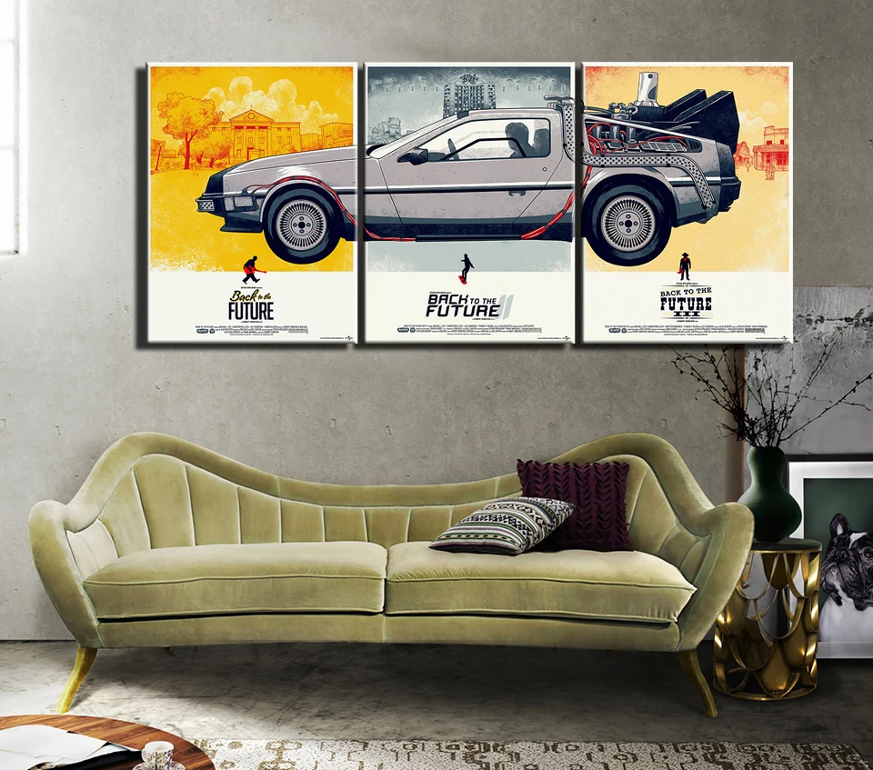 Rushed 3pc Modern Canvas Paintings back-to-the-future 1 2 3  Wall Art Oil Painting Set Bar Dinning Room Decorative Pictures