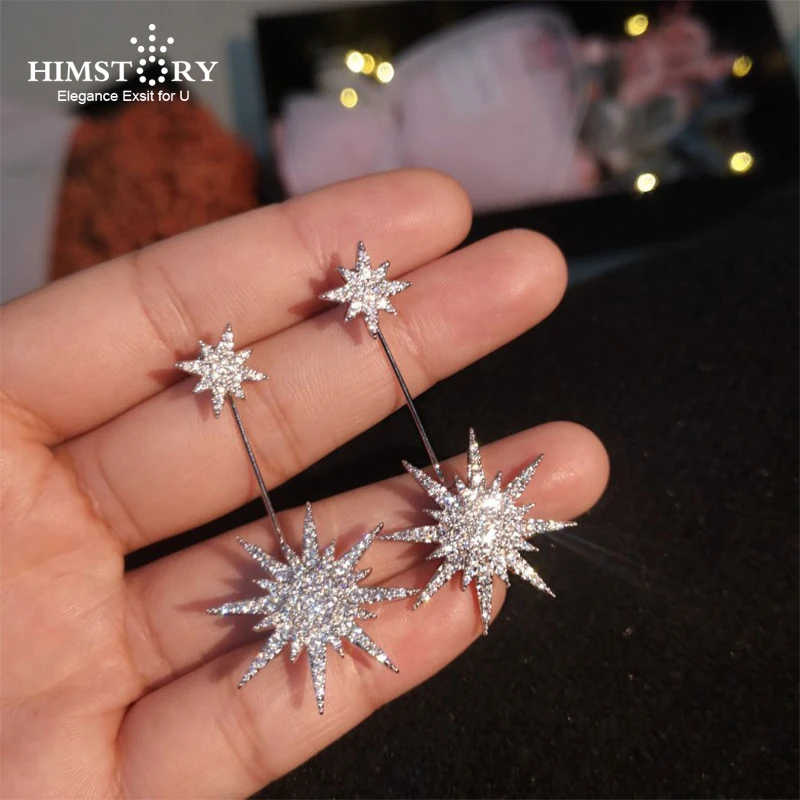 Himstory SHINY Zircon ต่างหูเกล็ดหิมะจี้ต่างหูสุภาพสตรี Cubic Zircon ต่างหูสำหรับของขวัญผู้หญิง