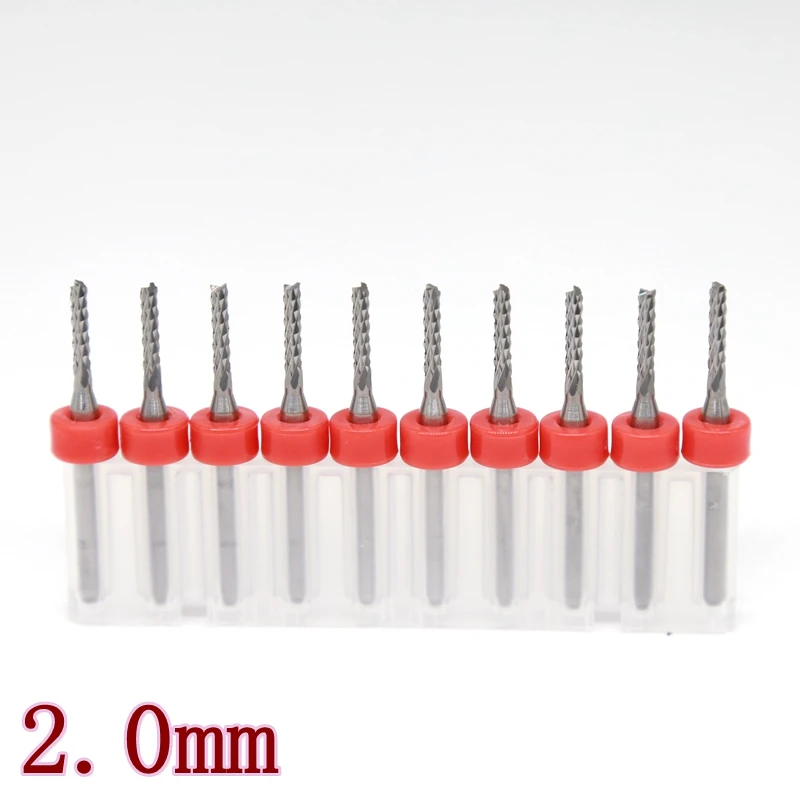 10pcs / lot 2.0mm  2.5mm Tungsten Carbide PCB End Mills Corn Cutting Machine, CNC Woodworking Router Tools, Metal Engraving