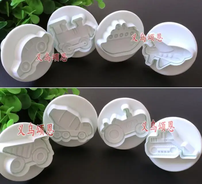 Cake Set 8pc 5.5cm Car Plane Boat Train Engineering Truck Plastic Plunger Cutter Cookie Mold Embossing Cake Decorating Tool