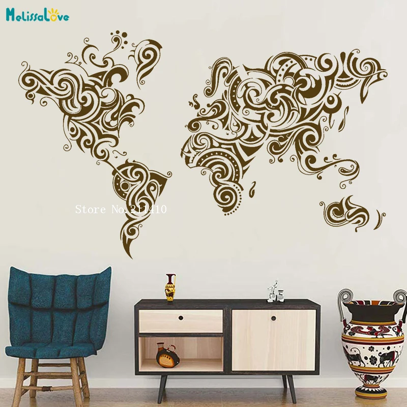 Artistic pattern World Map Wall Sticker Abstract World Map Decals Home Deocr Living Room Removable Vinyl Art Murals YT898