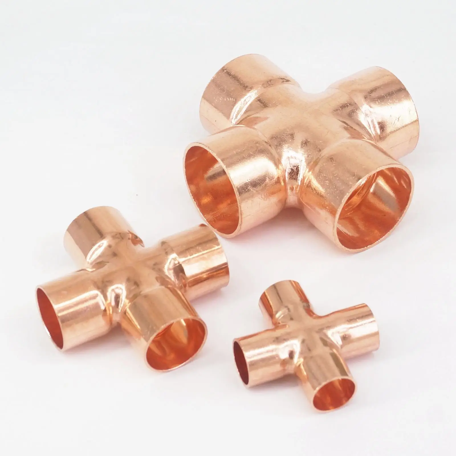 Inner Diameter 6.35/9.52/12.7/15/16/22/28/35/42/54mm Pure Copper End Feed Cross 4 Ways Welding Pipe Connector Air Conditioner