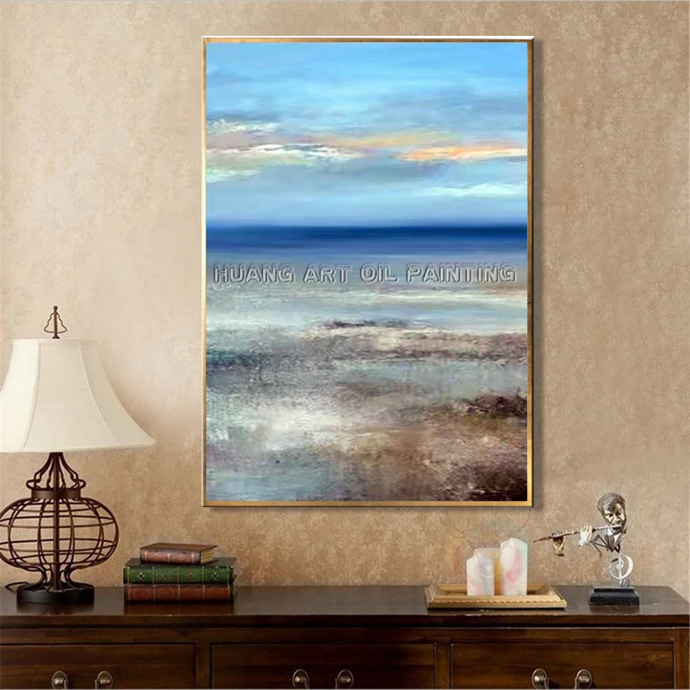 

High Skill Hand-painted High Quality Blue Sky Abstract Landscape Oil Painting on Canvas Modern Seascape Wall Decor Oil Painting