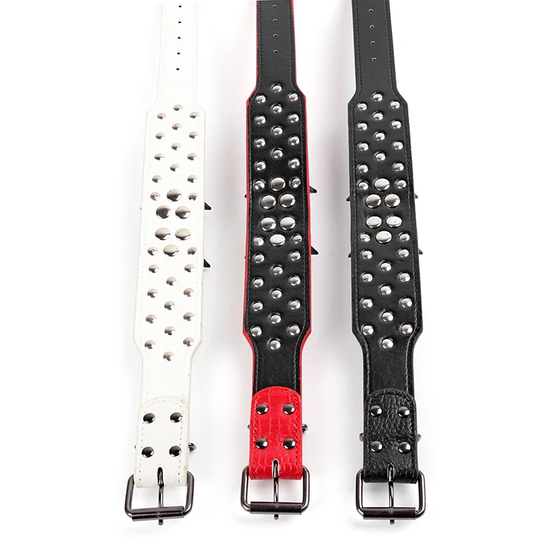 2inch Width Soft Leather Studded Dog Collar Black Rivet Spiked Collar For Medium Large Dogs Pitbull Bully Necklace 15-24\