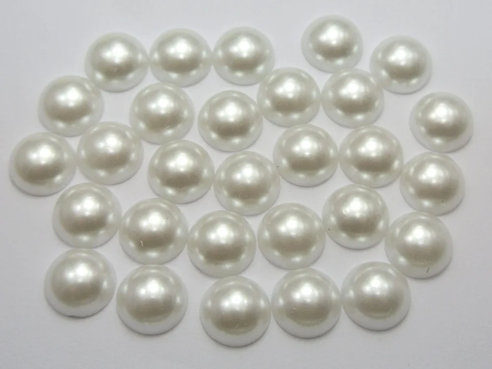 

100 Pure White Half Pearl Bead 12mm Flat Back Scrapbook Craft