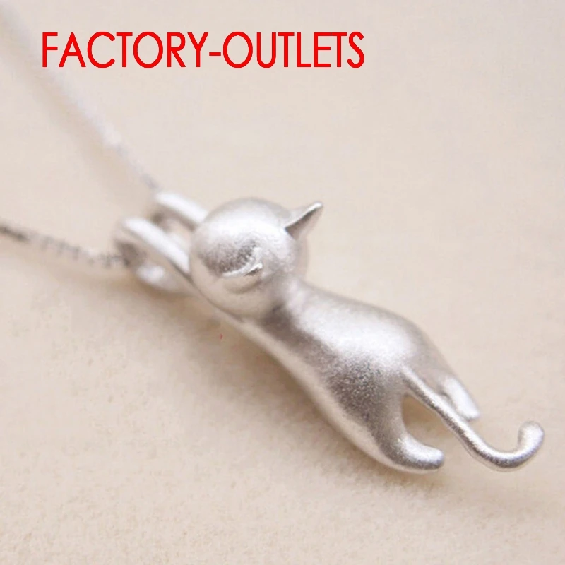 925 Sterling Silver Needle Bridal Pendant Necklace For Decoration Fashion Jewelry Cute Cat Shape Women Girls Party Engagement