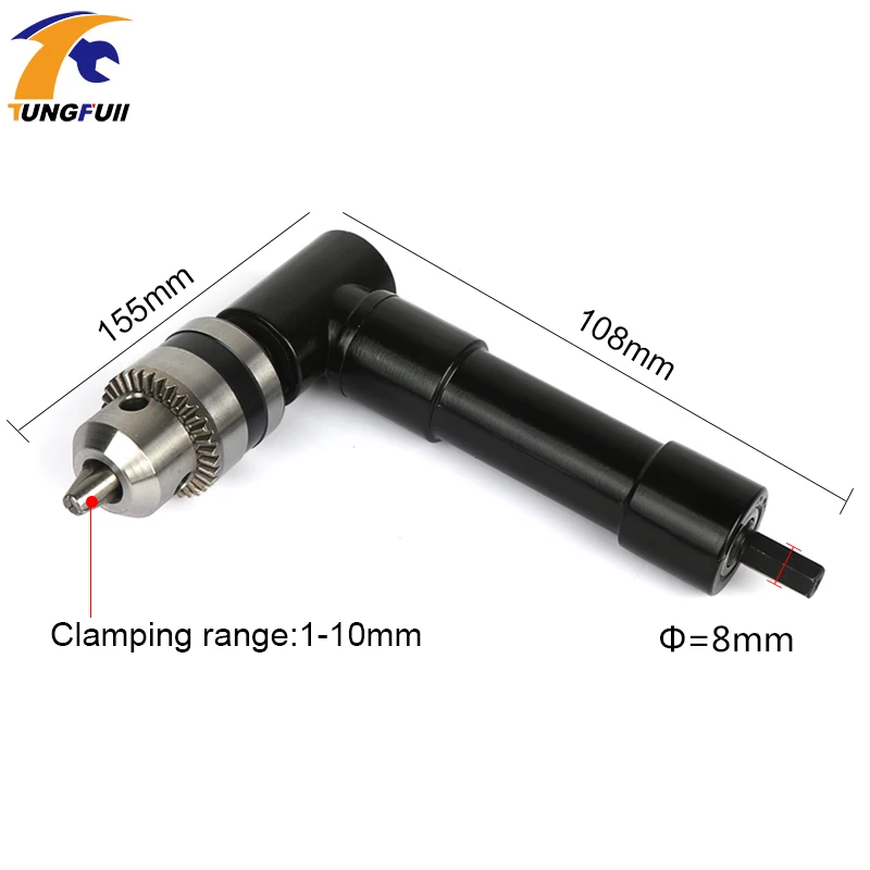 90 grad Rechtwinklig Keyless Chuck Auswirkungen Bohrer Adapter Elektrische Power Akku-bohrschrauber Befestigung Winkel Adapter 8mm Hex Schaft