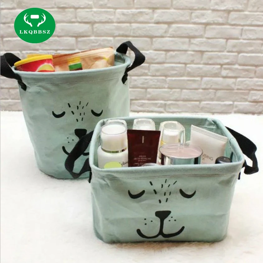 Linen Dressing Desk Box, Sundries Storage Case, Home Cotton Organizer Case, Cloth Cosmetic Stationery, Cartoon Print Storage Box
