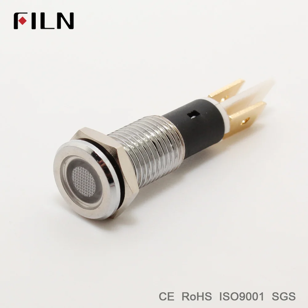 FILN metal pilot lamp indicator signal 10mm red yellow blue green white 12v 24v 110v led light