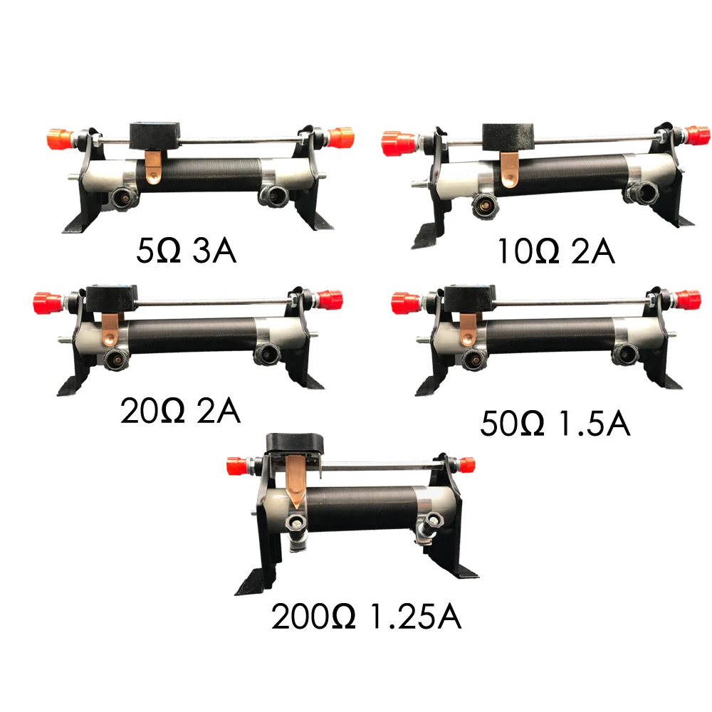 Sliding Rheostat 5Ω/10Ω/20Ω/50Ω/200Ω Ohm Adjustable Resistance Electricity Circuit Experiment Equipment