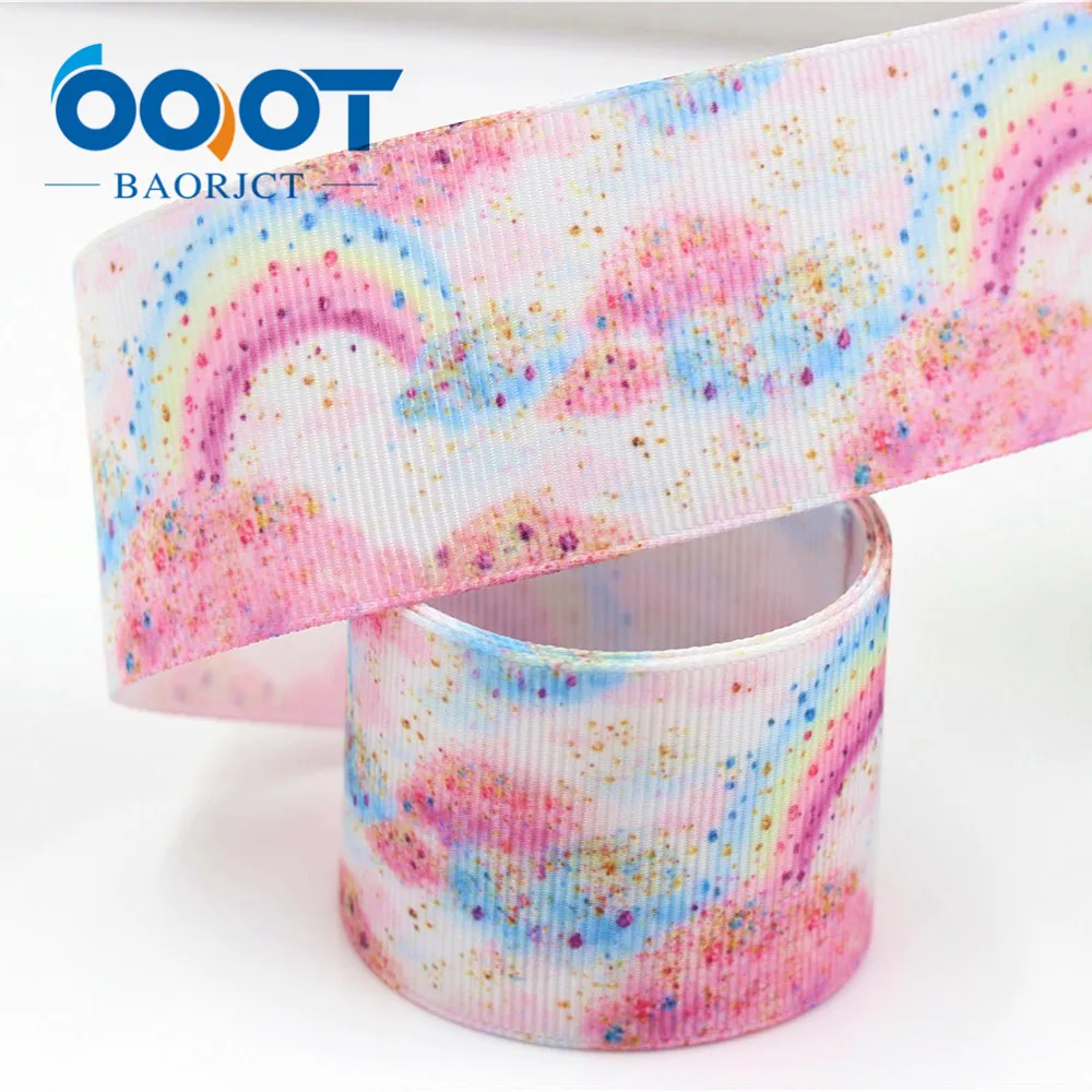 OOOT BAORJCT G-18604-340 38 mm 10 yards Cartoon Colorfu Ribbons Thermal transfer Printed grosgrain Wedding DIY handmade material