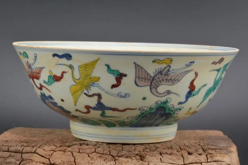 Collection old Chinese MingDyansty(ChengHua)) pastel porcelain bowl,thin,Flying crane, Free Shipping