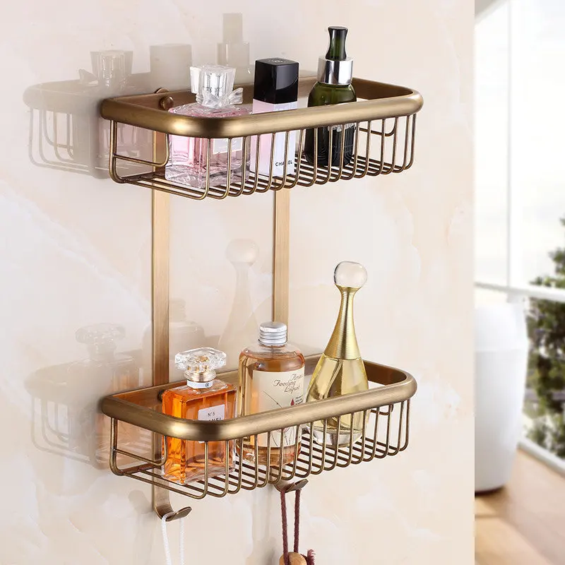 Bathroom Corner Shelf Soap Holder Dual Tier Brass Gold/Chrome bathroom shelves bathroom shampoo holder basket bathroom holder