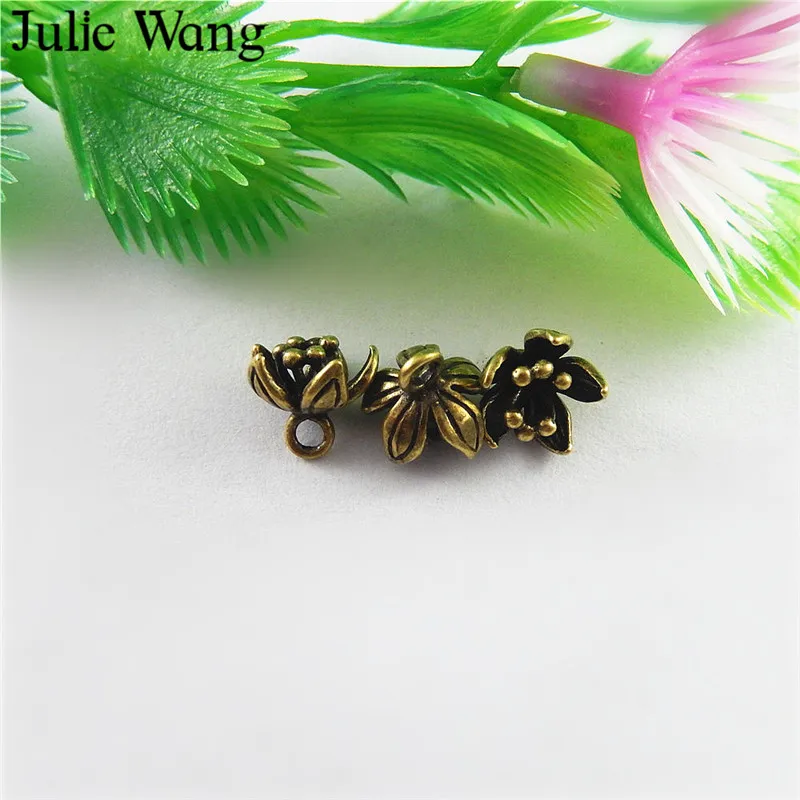 Julie Wang 10pcs Antique Bronze Retro Flowers Copper Charms For Necklace Pendants Findings Jewelry Making Accessory