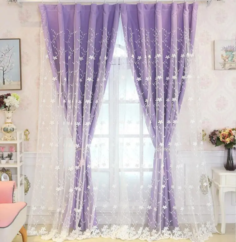 NEW Double Layer Tulle with Blinds Lining Window Curtains with Tassel Lace For Bed room Light Shading beige top-grade decoration