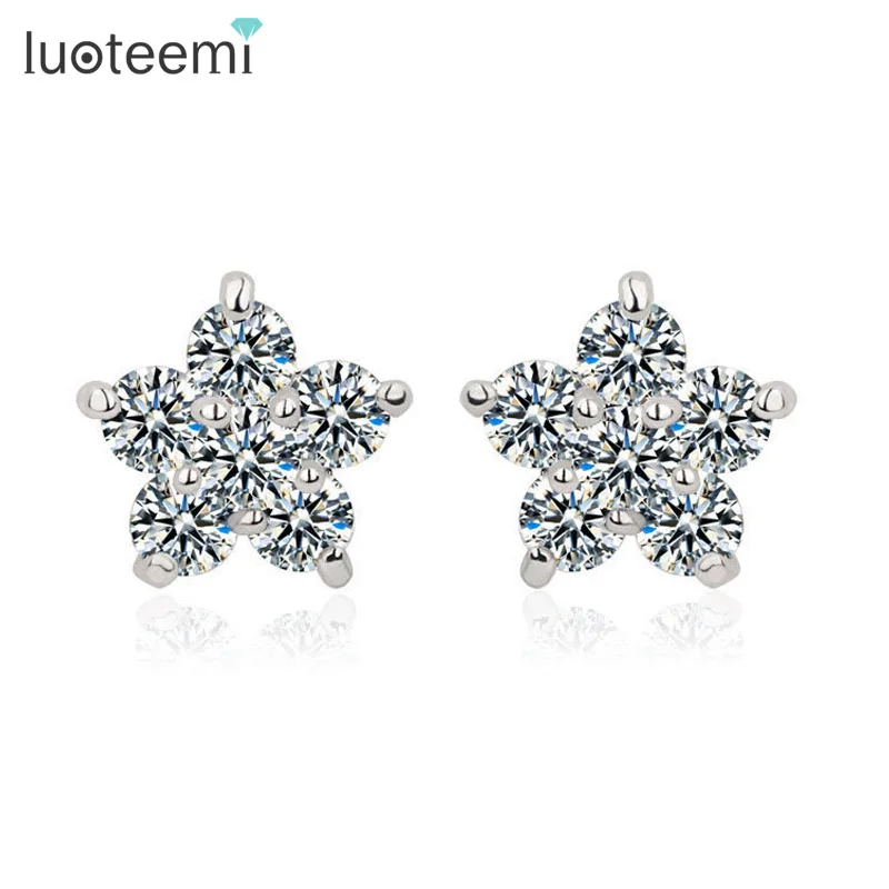 LUOTEEMI Trendy Latest Super Star Design Costum Pure Glittering Cubic Zirconia Stud Sexy Earring 2015 New Gift Lady