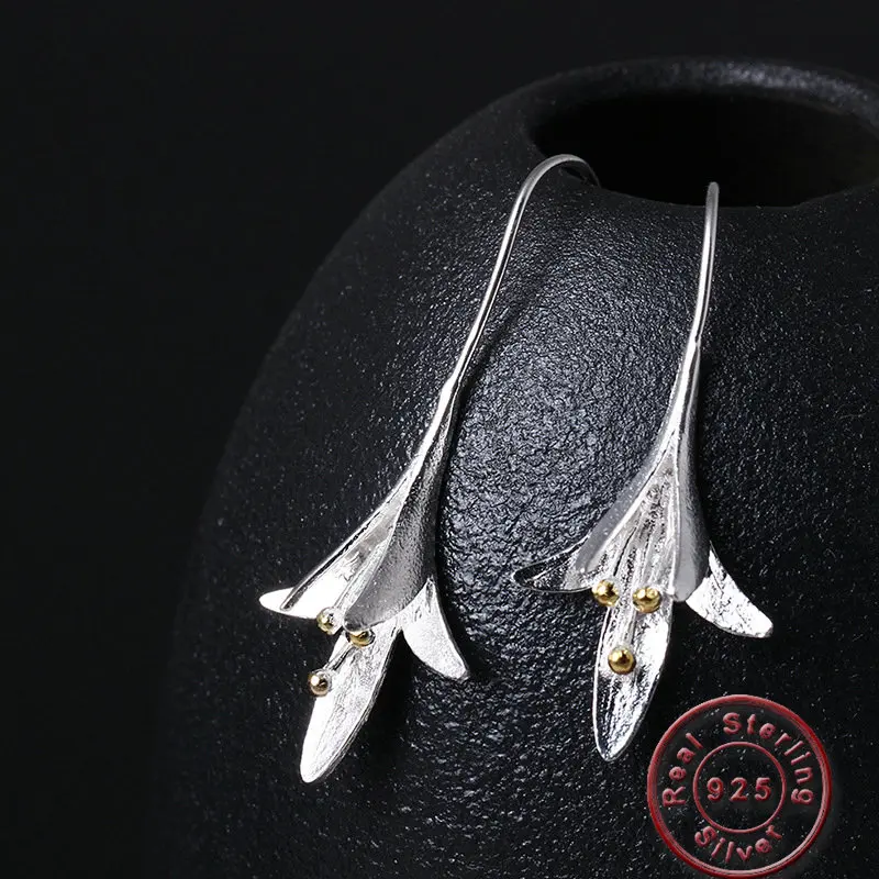 

Amxiu 925 Sterling Silver Drop Earrings Handmade Lily Flower Dangle Earrings for Women Girls Birthday Gifts Piercing Accessories