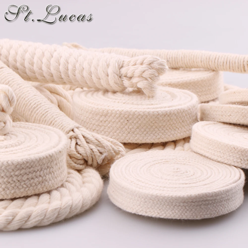 5yd/lot high strength natural color  round flat Rope 100% cotton Cords for home handmade garment accessories Craft Projects