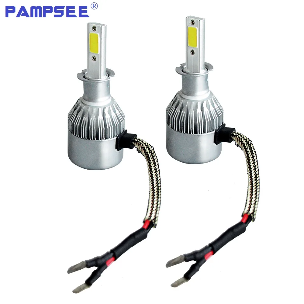 2Pcs C6 H3 LED Bulb Super Bright Auto Car Headlight 2X 36W 7600LM 6000K 3000K Single Beam All In One Led Chip Automobiles Lamp