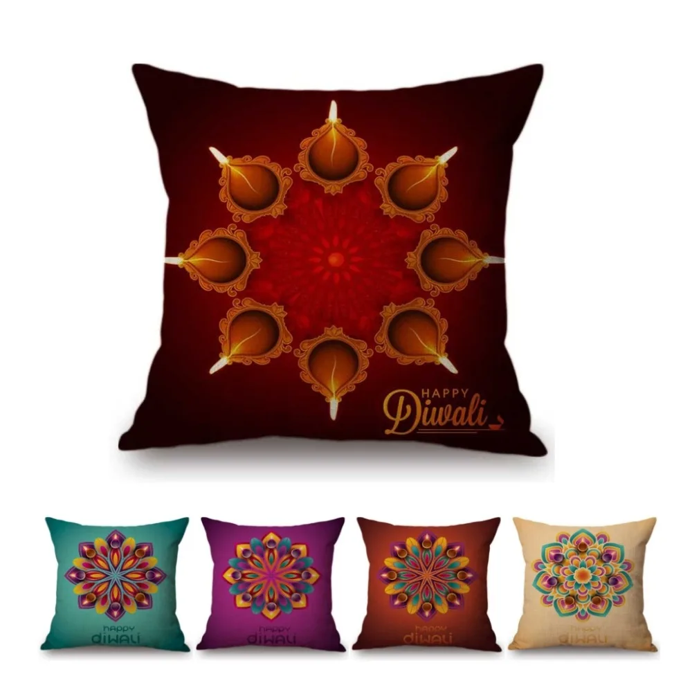 Indian Diwali Decoration Floral Pattern Design Living Room Decoration Throw Pillow Case India Happy Diwali Cushion Cover Cases