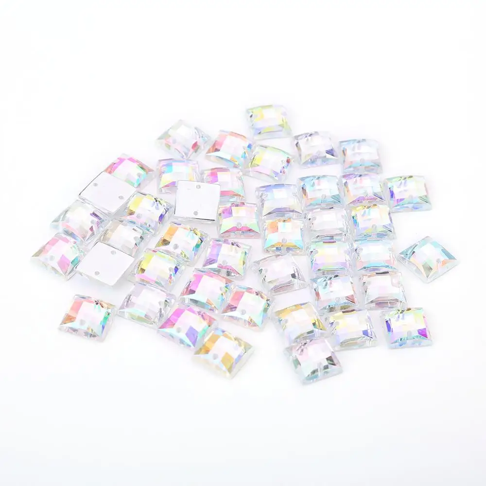 TPSMOC 10mm square shape High quality Acryl sew on rhinestones with two holes Flatback beads diy clothing accessories