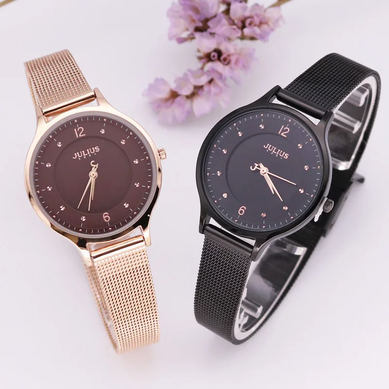 Thin Stainless Steel Simple Women's Watch Japan Quartz Hours Fashion Elegant Clock Bracelet Girl's Birthday Gift Julius