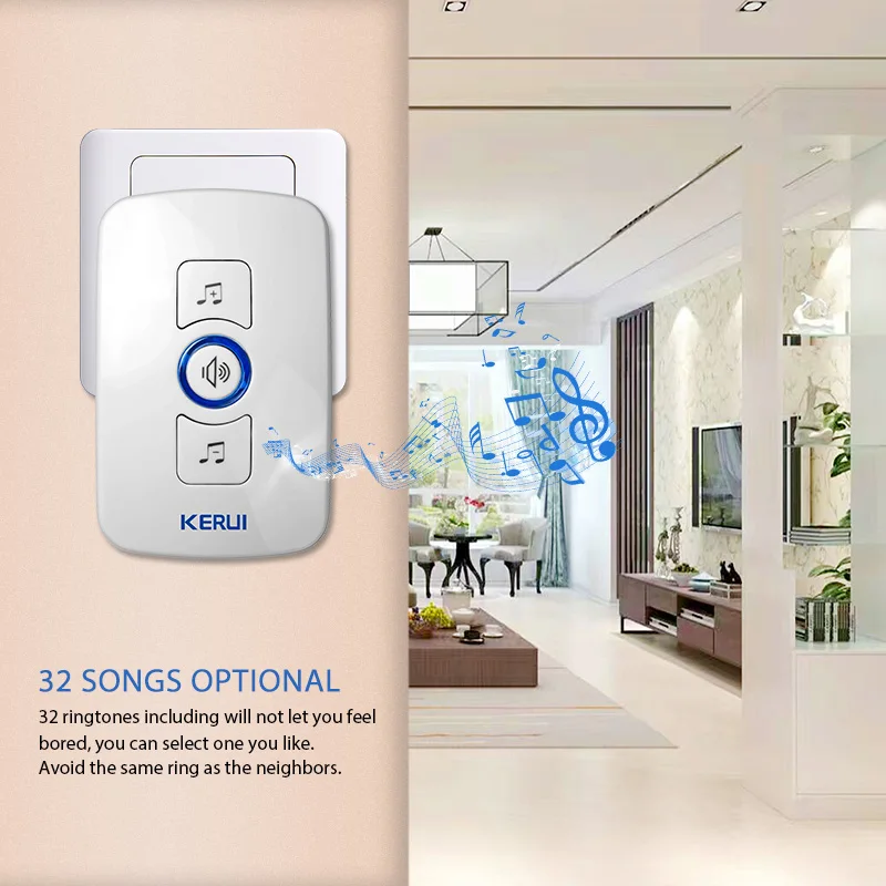 KERUI M525 Wireless Smart Home Doorbell With Waterproof Push Button Long Range 32 Songs White Black Door Bell EU AU US UK Plug