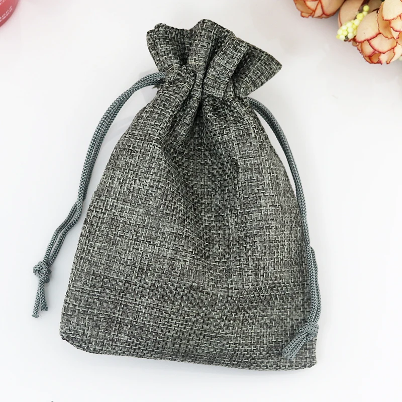 Wholesale 50Pcs 10*14cm Gray Jute Bag Small Gift Bag Incense Storage Linen Bag Candy Charms Jewelry Packaging Bags