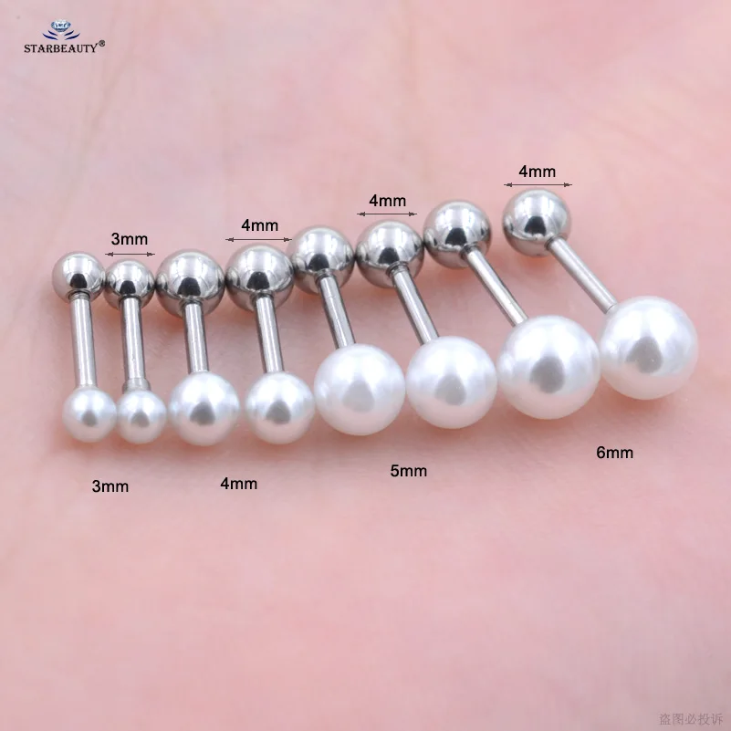 Perfect Round Pearl 2pcs 1.0x6mm 18G Tragus Piercing Oreja Cartilage Earrings Nose Ring Stud Ear Piercing Pearl Helix Piercing