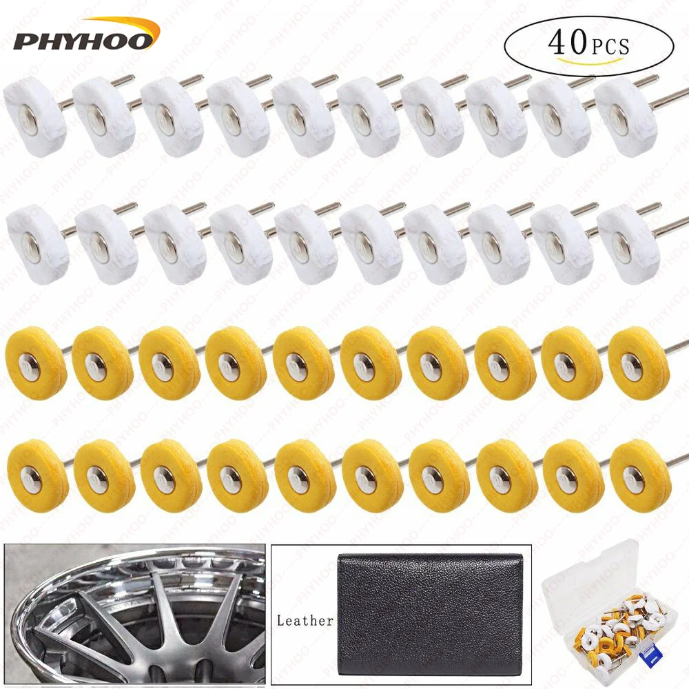 PHYHOO Muslin Polishing Buffing Wheel Buffs Set Fits Dremel Rotary Tools 3mm Shank 40 Pieces