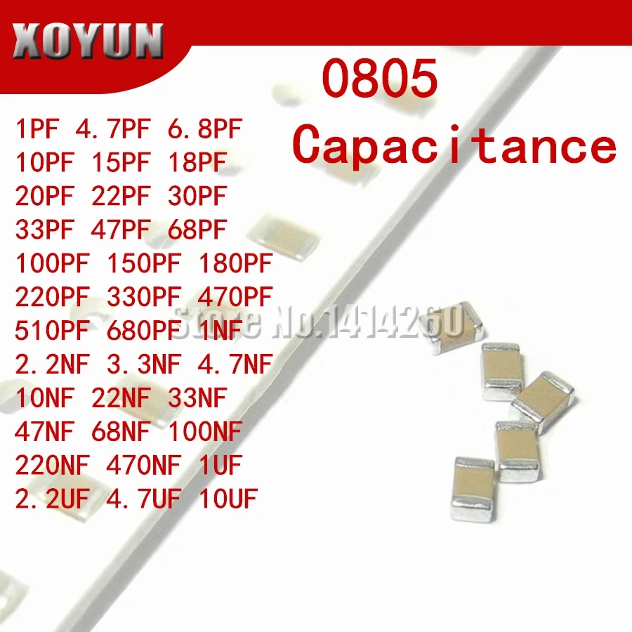 100pcs 0805 smd capacitor ceramic 1PF-10UF  20PF 220PF 330PF  680PF  4.7NF 22NF 33NF 10NF 220NF 1UF 2.2UF 4.7UF 10UF capacitors