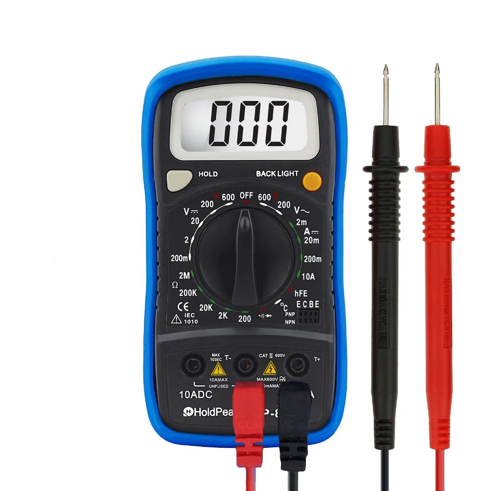 2 Pack Holdpeak HP-838L Digital Multi Tester ,AC/DC Voltage,Manual Ranging Resistance Capactiance ContinuityDiode hFE testing