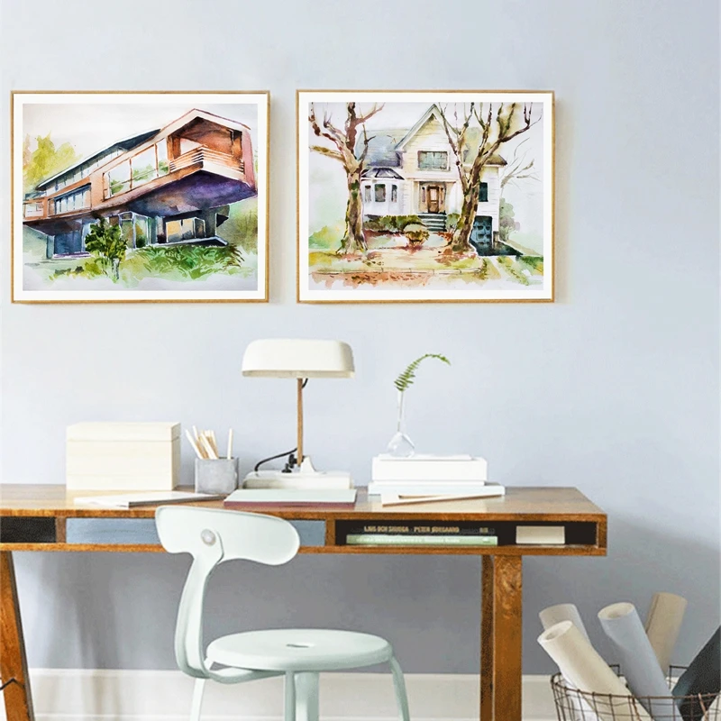 Wall Art Twilight\'s Cullen Family Residence and Bella Swan House Watercolor Print , The Twilight Saga Poster Painting Fan Gift